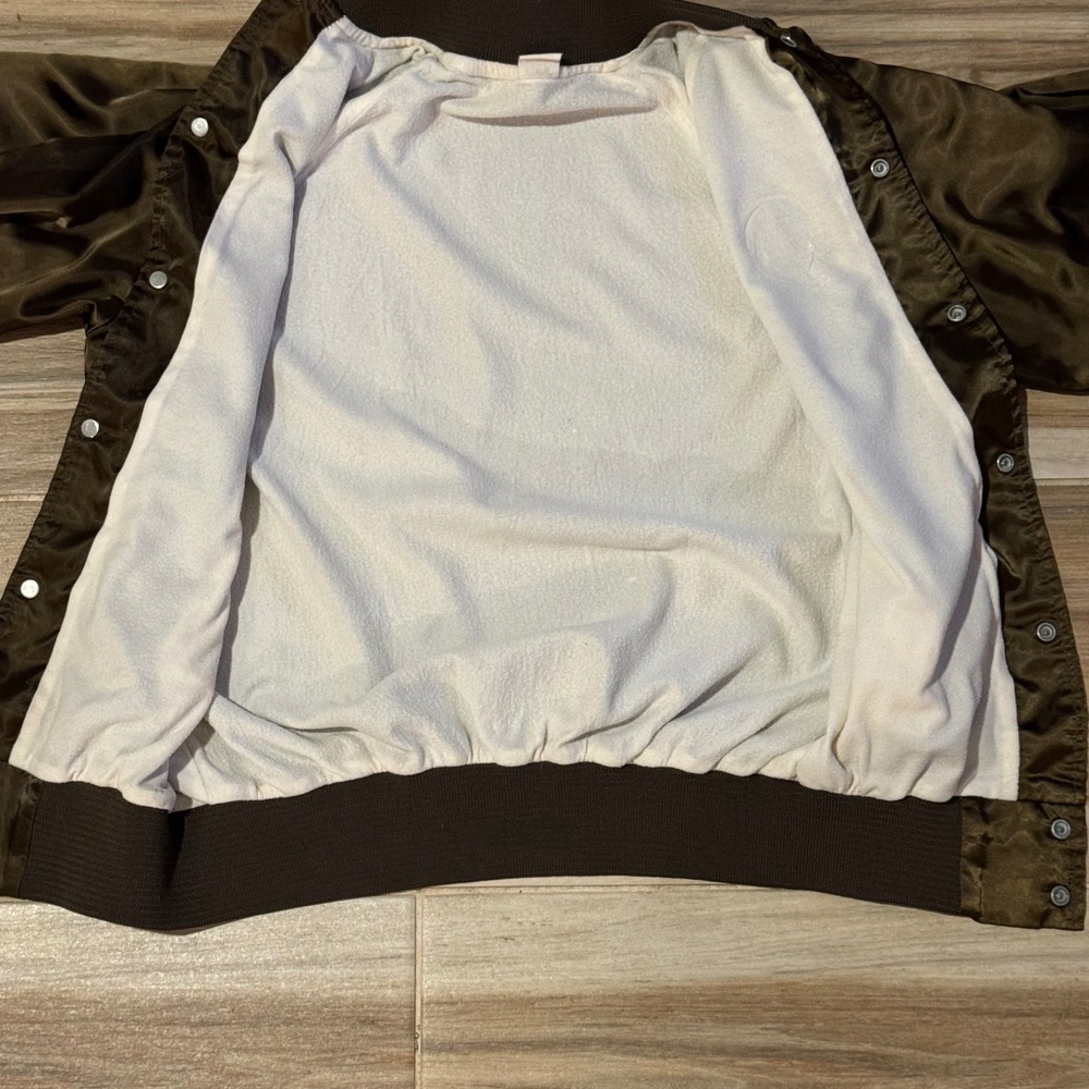 Vintage Shell Gas Oil Satin Bomber Jacket Brown Snap Front Made in USA Medium - Picture 4 of 8